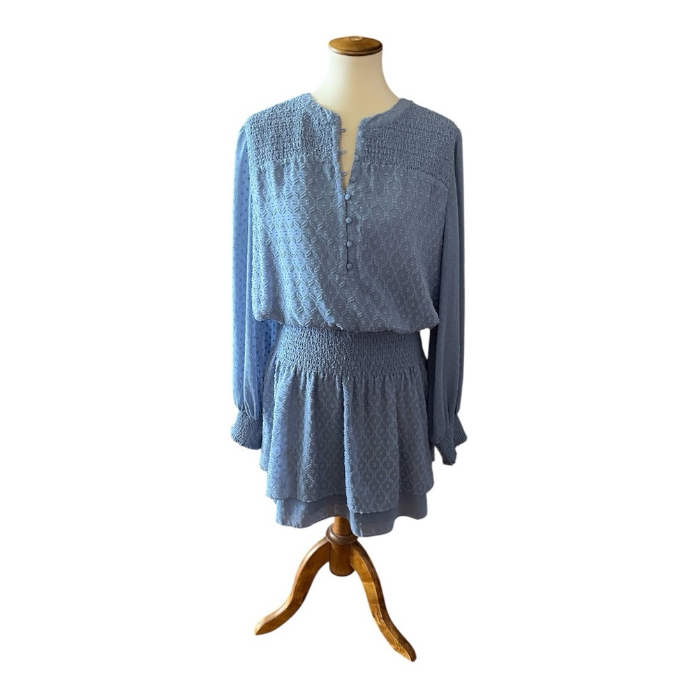 #306, White House Black Market Textured Blue Dress, NWT, size L